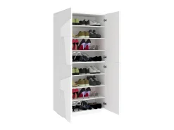 Sapateira Orfeo, Armário multiuso com 4 portas articuladas, Sapateira de entrada, 100% Fabricado na Itália, 81x38h167 cm, Branco brilhante