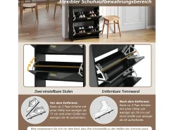 Sapateira para hall de entrada - 70 x 30 x 120 cm - com 3 portas basculantes - MDF - preta