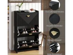 Sapateira para hall de entrada - 70 x 30 x 120 cm - com 3 portas basculantes - MDF - preta