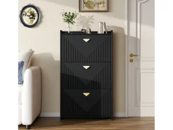 Sapateira para hall de entrada - 70 x 30 x 120 cm - com 3 portas basculantes - MDF - preta