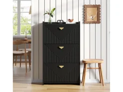 Sapateira para hall de entrada - 70 x 30 x 120 cm - com 3 portas basculantes - MDF - preta