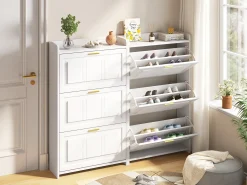 Sapateira para hall de entrada - 2 x 70 x 24 x 120 cm - com 6 compartimentos - MDF + aglomerado - branca