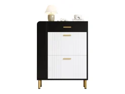 Sapateira para hall de entrada - 80 x 24 x 105 cm - com 3 compartimentos + 2 portas + 1 gaveta - MDF + aglomerado - branco + preto