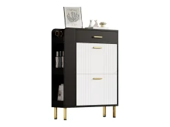 Sapateira para hall de entrada - 80 x 24 x 105 cm - com 3 compartimentos + 2 portas + 1 gaveta - MDF + aglomerado - branco + preto