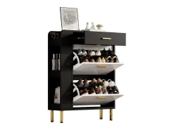 Sapateira para hall de entrada - 80 x 24 x 105 cm - com 3 compartimentos + 2 portas + 1 gaveta - MDF + aglomerado - branco + preto