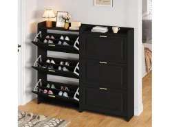 Sapateira para hall de entrada - 2 x 70 x 24 x 120 cm - com 6 compartimentos - MDF + aglomerado - preta
