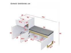 Sapateira para hall de entrada - 120 x 35 x 85 cm - com 2 portas + 1 gaveta + banco - MDF - branca
