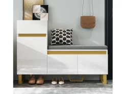 Sapateira para hall de entrada - 120 x 35 x 85 cm - com 2 portas + 1 gaveta + banco - MDF - branca
