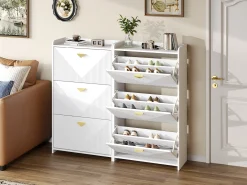 Sapateira para hall de entrada - 2 x 70 x 30 x 120 cm - com 3 portas basculantes - MDF - branca