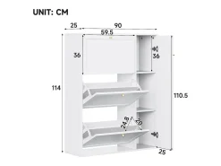 Sapateira para hall de entrada/sala de estar - 90 x 25 x 114 cm - com 3 compartimentos + 1 porta - MDF + aglomerado - branca