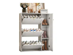 Sapateira para hall de entrada/sala de estar - 90 x 25 x 114 cm - com 3 compartimentos + 1 porta - MDF + aglomerado - branca