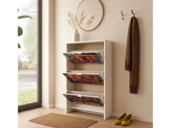 Sapateira para malas 3 portas com estampa branca moderna 117x60x24 cm