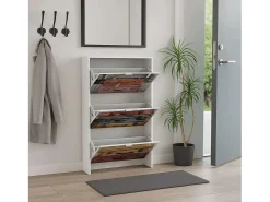 Sapateira para malas 3 portas com estampa branca moderna 117x60x24 cm