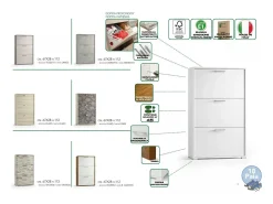 Sapateira Peonia, Móvel de entrada multiuso com 3 portas sanfonadas, Sapateira de dupla profundidade, 100% Fabricado na Itália, 67x28h112 cm, Cimento