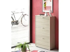Sapateira Peonia, Móvel de entrada multiuso com 3 portas sanfonadas, Sapateira de dupla profundidade, 100% Fabricado na Itália, 67x28h112 cm, Olmo