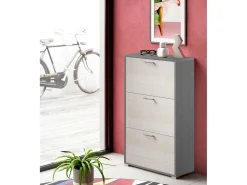 Sapateira Peonia, Móvel de entrada multiuso com 3 portas sanfonadas, Sapateira de dupla profundidade, 100% Fabricado na Itália, 67x28h112 cm, Lariço