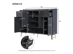 Sapateira preta com 2 gavetas e 4 portas, pés em metal 130x37x100cm