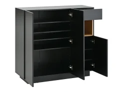 Sapateira preta com iluminação LED - Sapateira com 3 portas e 1 gaveta - prateleiras ajustáveis
