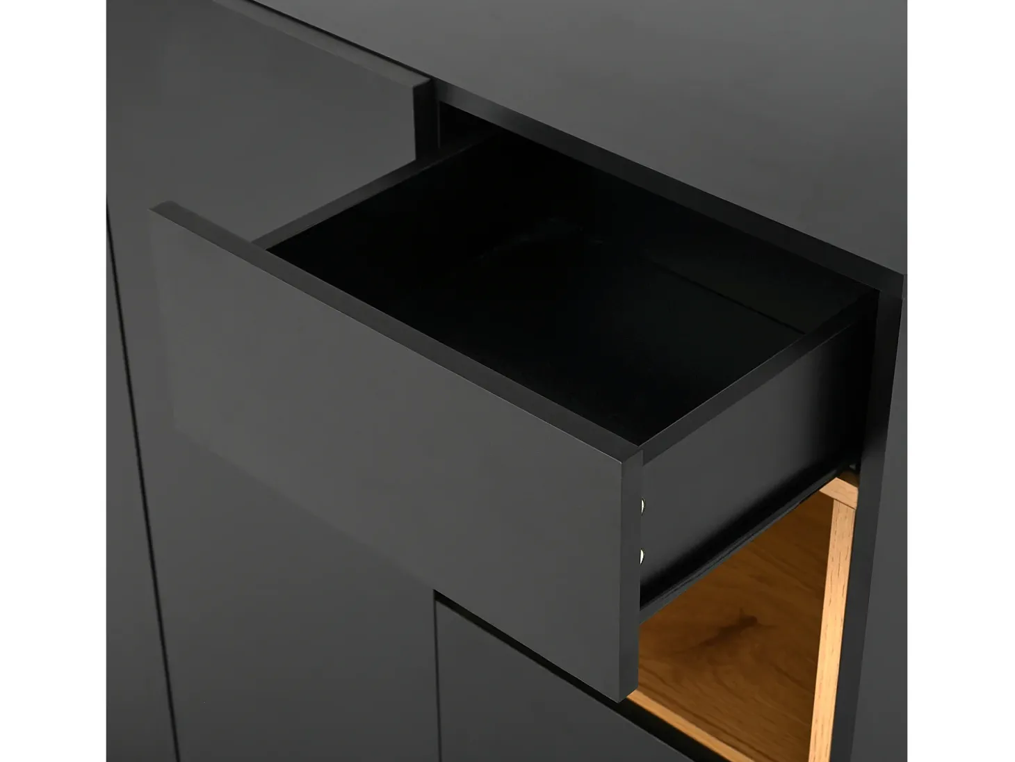 Sapateira preta com iluminação LED - Sapateira com 3 portas e 1 gaveta - prateleiras ajustáveis
