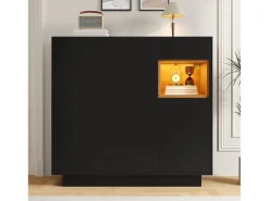 Sapateira preta com iluminação LED - Sapateira com 3 portas e 1 gaveta - prateleiras ajustáveis