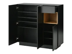 Sapateira preta com iluminação LED - Sapateira com 3 portas e 1 gaveta - prateleiras ajustáveis
