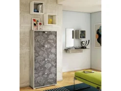 Sapateira rosa, Móvel de entrada multiuso com 4 portas sanfonadas, Sapateira de dupla profundidade, 100% Fabricado na Itália, 67x28h147 cm, Olmo e estampado