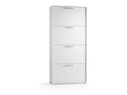Sapateira Rosa, Móvel de entrada multiuso com 4 portas sanfonadas, Sapateira de dupla profundidade, 100% Fabricado na Itália, 67x28h147 cm, Branco