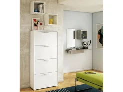 Sapateira Rosa, Móvel de entrada multiuso com 4 portas sanfonadas, Sapateira de dupla profundidade, 100% Fabricado na Itália, 67x28h147 cm, Branco