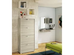 Sapateira Rosa, Móvel de entrada multiuso com 4 portas sanfonadas, Sapateira de dupla profundidade, 100% Fabricado na Itália, 67x28h147 cm, Olmo