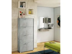 Sapateira Rosa, Móvel de entrada multiuso com 4 portas sanfonadas, Sapateira de dupla profundidade, 100% Fabricado na Itália, 67x28h147 cm, Cimento