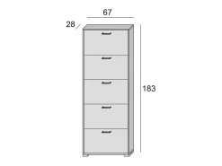 Sapateira Surfinia, Móvel de entrada multiuso com 5 portas sanfonadas, Sapateira de dupla profundidade, 100% Fabricado na Itália, 67x28h183 cm, Cimento