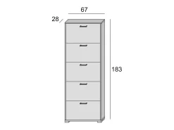 Sapateira Surfinia, Móvel de entrada multiuso com 5 portas sanfonadas, Sapateira de dupla profundidade, 100% Fabricado na Itália, 67x28h183 cm, Larício