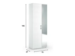 Sapateira Tarassaco, Móvel de entrada multiuso com porta espelhada, Sapateira moderna com 6 prateleiras, 100% Fabricado na Itália, 72x37h195 cm, Branco