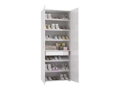 Sapateira Tarassaco, Móvel de entrada multiuso com porta espelhada, Sapateira moderna com 6 prateleiras, 100% Fabricado na Itália, 72x37h195 cm, Branco