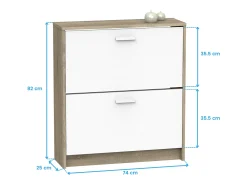 Sapateira Tibete de 2 portas, carvalho cambriano, branco, 74 cm