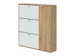Sapateira Tok, sapateira de entrada com 4 portas, sapateira que economiza espaço, 105x24h112 cm, Branco e Carvalho