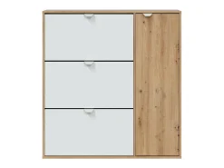 Sapateira Tok, sapateira de entrada com 4 portas, sapateira que economiza espaço, 105x24h112 cm, Branco e Carvalho