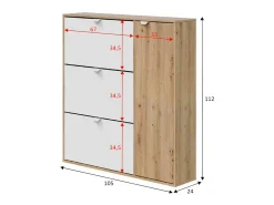 Sapateira Tok, sapateira de entrada com 4 portas, sapateira que economiza espaço, 105x24h112 cm, Branco e Carvalho