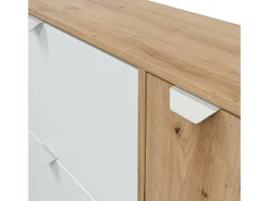 Sapateira Tok, sapateira de entrada com 4 portas, sapateira que economiza espaço, 105x24h112 cm, Branco e Carvalho