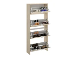 Sapateira Vettore, sapateira de entrada que economiza espaço, sapateira com 4 portas dobráveis, 61x25h149 cm, carvalho