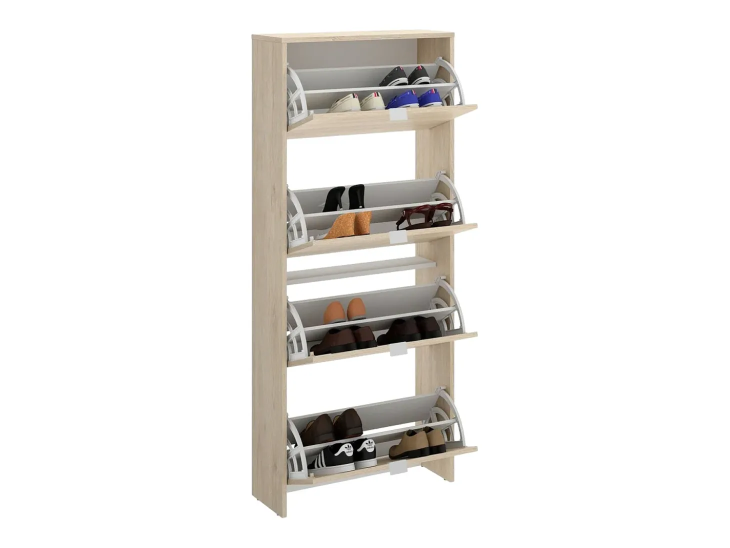 Sapateira Vettore, sapateira de entrada que economiza espaço, sapateira com 4 portas dobráveis, 61x25h149 cm, carvalho