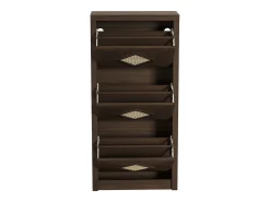 Sapateira vintage com decoração em rattan - 54 x 25 x 115 cm - com 3 compartimentos basculantes - aglomerado - cor natural escura