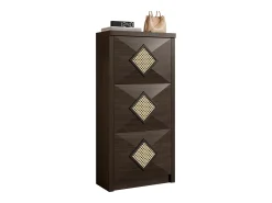 Sapateira vintage com decoração em rattan - 54 x 25 x 115 cm - com 3 compartimentos basculantes - aglomerado - cor natural escura