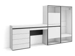 Sapateira, 247x35x145cm, Para quarto, dormitório, Roupeiro aberto, Cómoda, Toucador, Branco