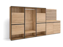 Sapateira, 287x35x145cm, Para quarto, dormitório, Roupeiro aberto, Cómoda, Tiras Deco. Madeira, Carvalho