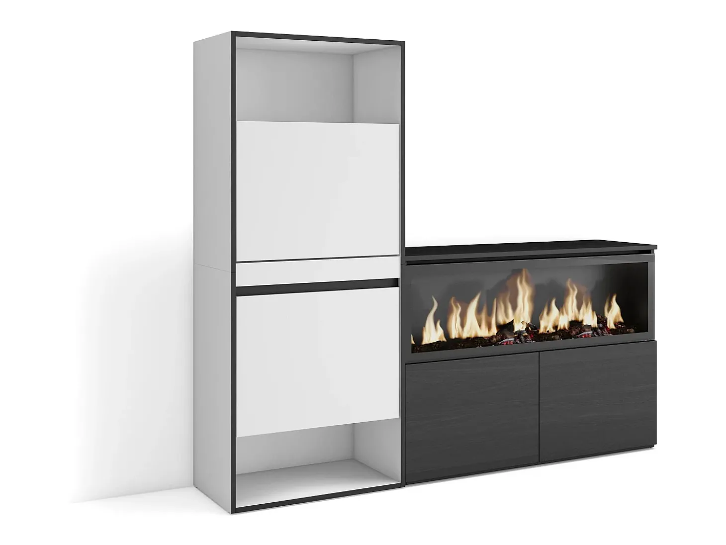 Sapateira, 167x35x145cm, Para quarto, dormitório, Lareira eléctrica XXL, Branco