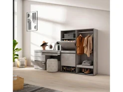 Sapateira, 247x35x145cm, Para quarto, dormitório, Roupeiro aberto, Cómoda, Toucador, Cimento