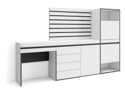 Sapateira, 237x35x145cm, Para quarto, dormitório, Cómoda, Tiras Deco. Madeira, Toucador, Branco