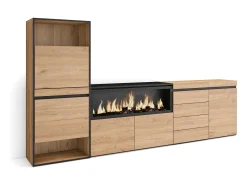 Sapateira, 274x35x145cm, Para quarto, dormitório, Lareira eléctrica XXL, Cómoda, Carvalho