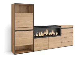 Sapateira, 224x35x145cm, Para quarto, dormitório, Lareira eléctrica XXL, Cómoda, Carvalho